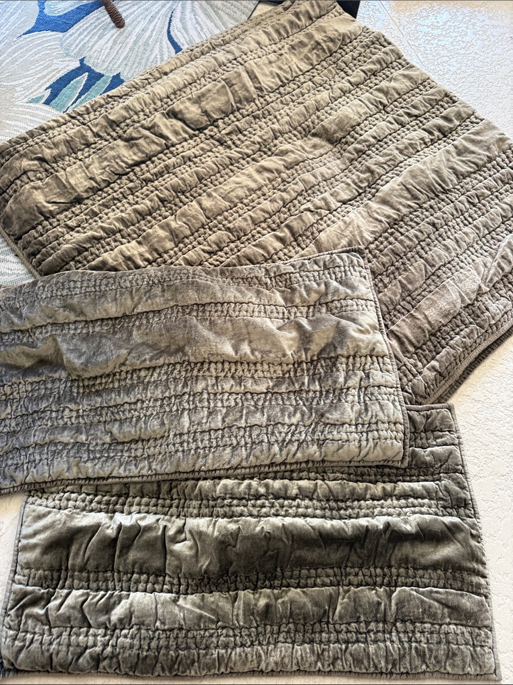 Anthropologie Quilted Velvet Quilt in Olive Green